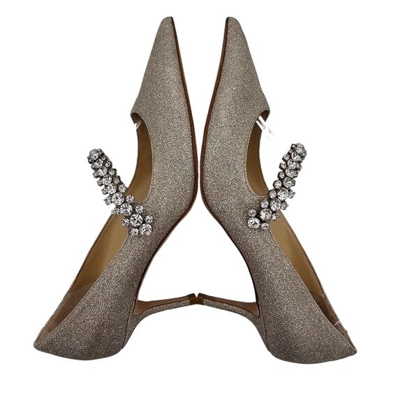 Jimmy Choo Bing Crystal Embellished Mary Jane Pump Size 37 US 7 Silver Glitter - Picture 5 of 9
